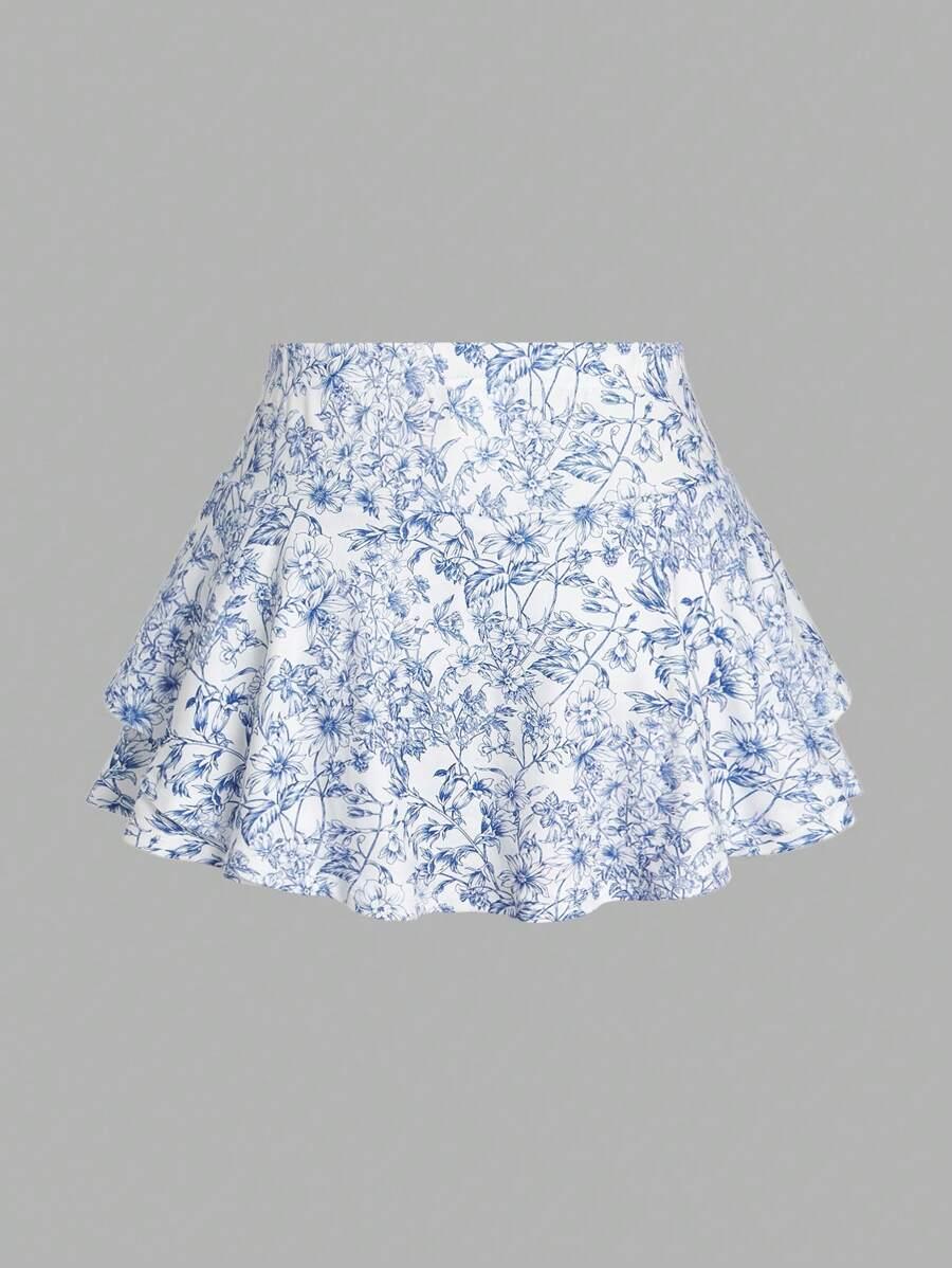 blue floral and white floral printed shorts set