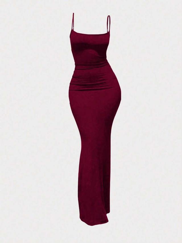 burgundy spaghetti strap bodycon maxi dress