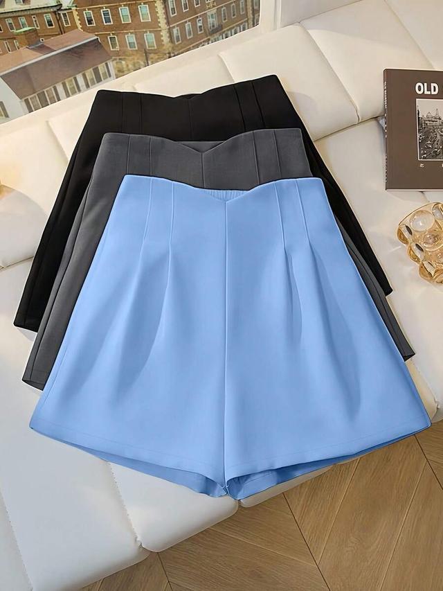 black inawly elegant high waist pleated wide leg shorts