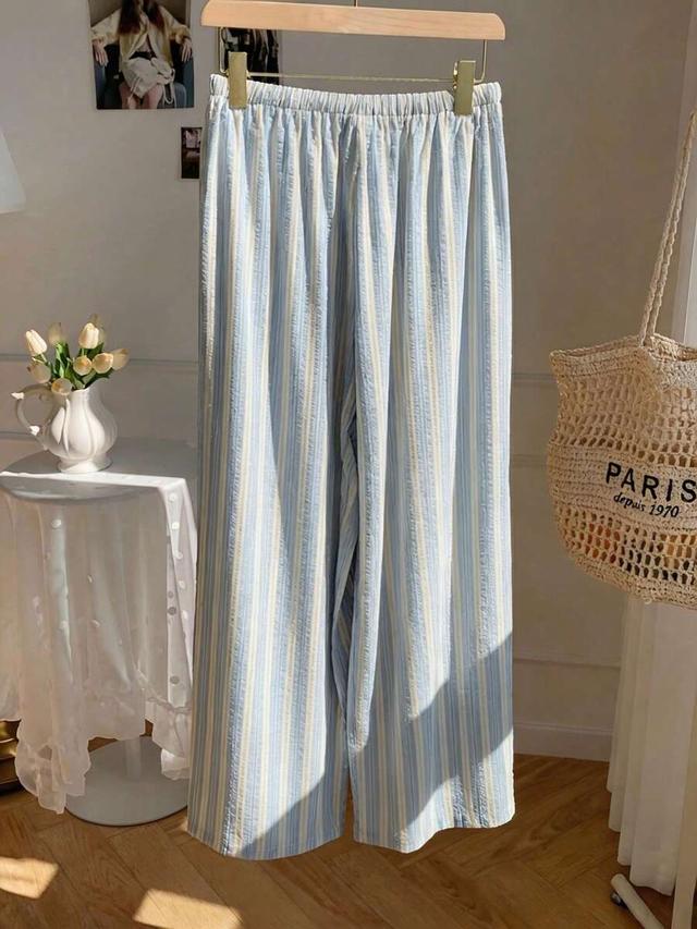 blue and white striped casual lounge pants