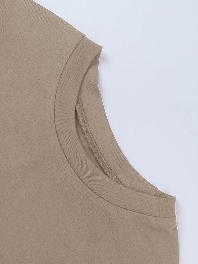 tan casual solid color short sleeve cotton t-shirt