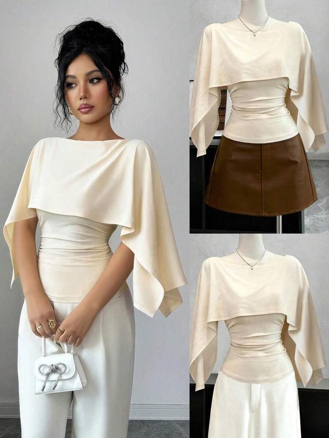 off-white sleeveless shawl collar elastic knit top