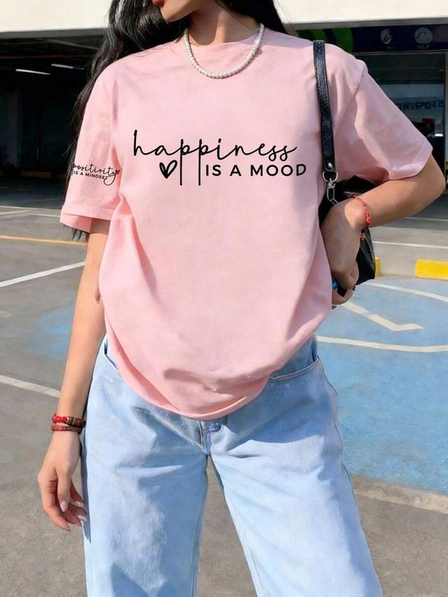 women's pink knit t-shirt with positive quote