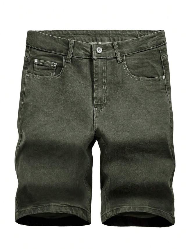 dark green casual solid black denim summer shorts