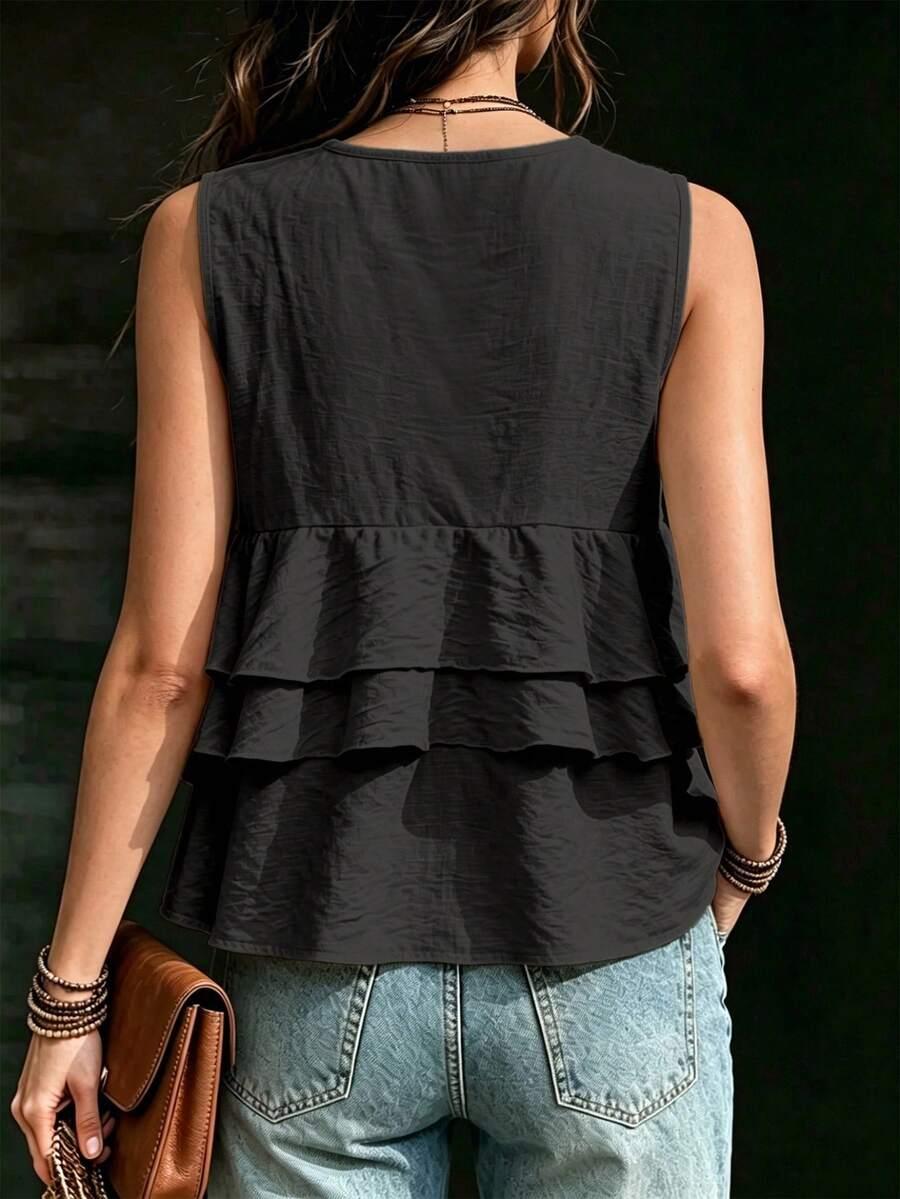 khaki tiered sleeveless v-neck summer tank top
