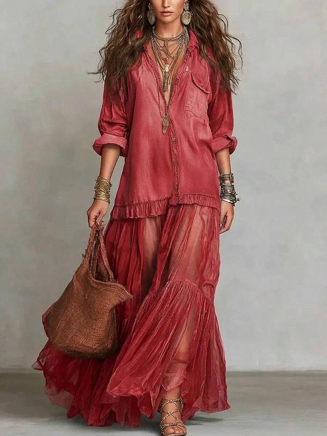 grey shirt dress with sheer layered skirt