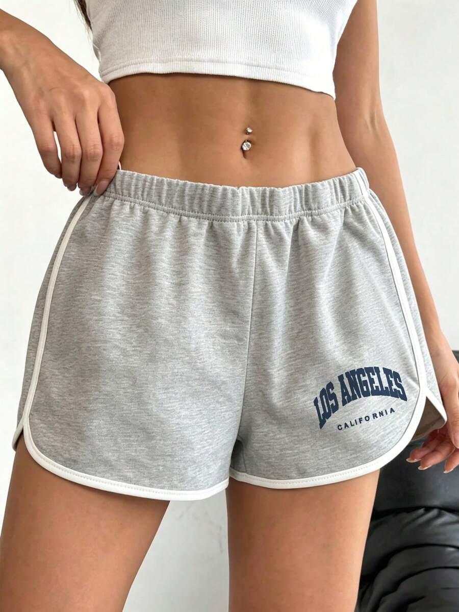 grey letter graphic casual dolphin shorts
