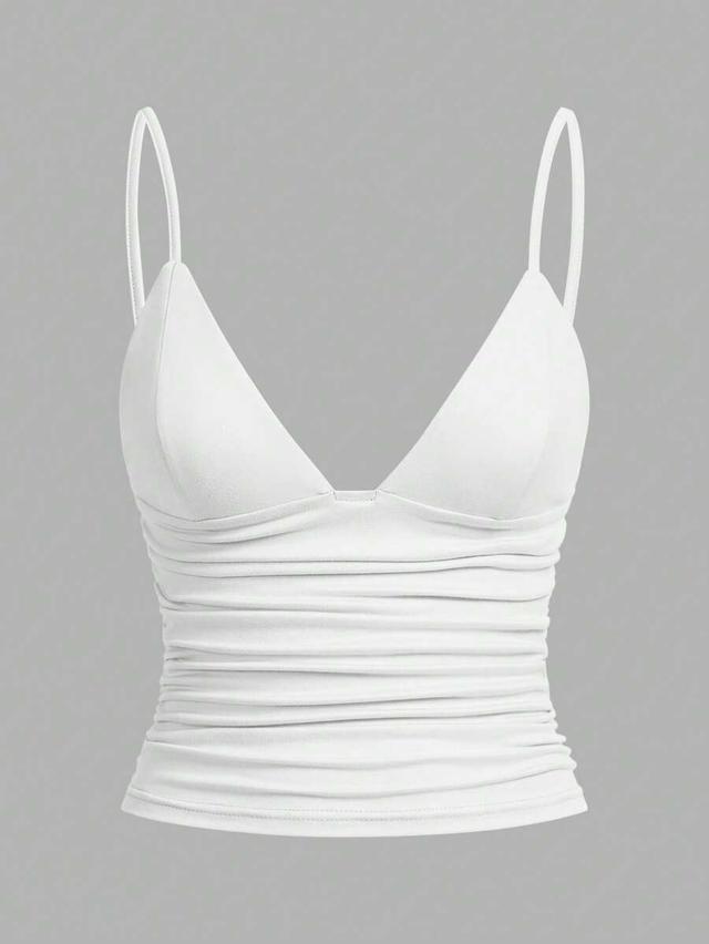 white ruched cropped camisole with shelf bra