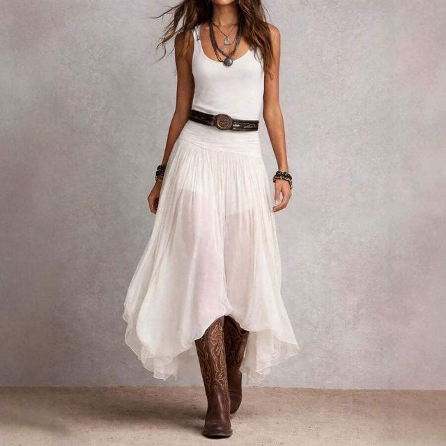 white sleeveless maxi dress with gathered waist