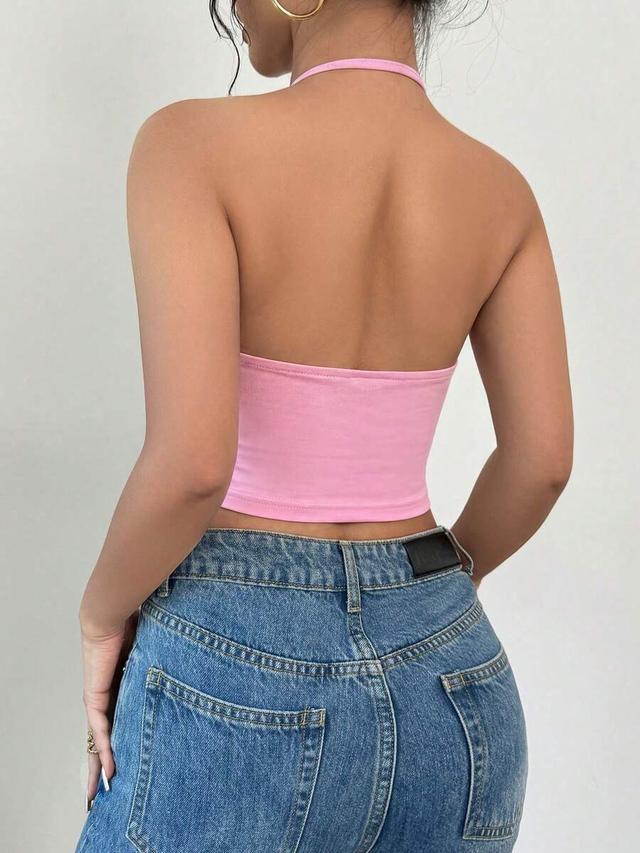 pink floral print mesh cowl neck halter top
