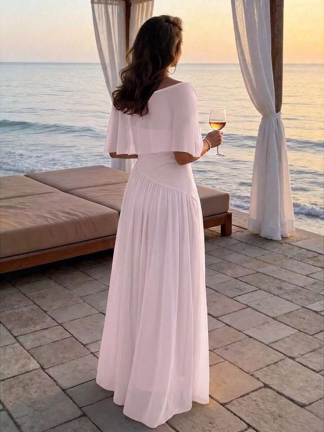 white ruched asymmetrical waist cinched long dress