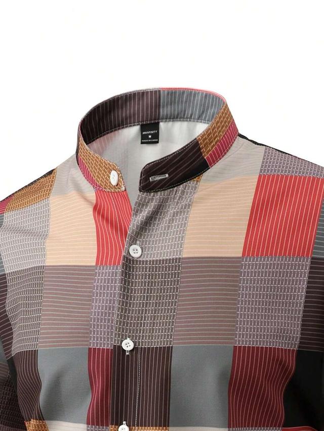 patchwork men's summer loose fit plaid short sleeve button down shirt