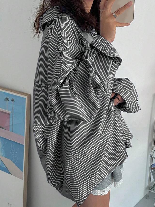 loose striped long sleeve button up shirt