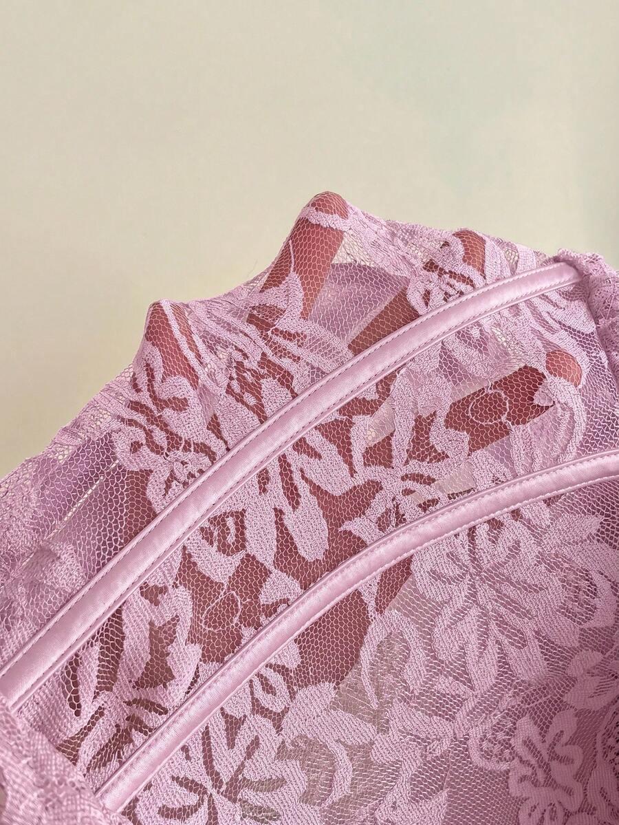 lilac lace corset mini dress with asymmetrical ruffles