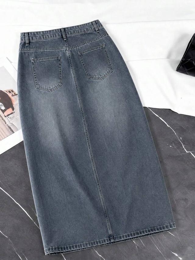 dark grey gloweve summer casual split hem denim skirt