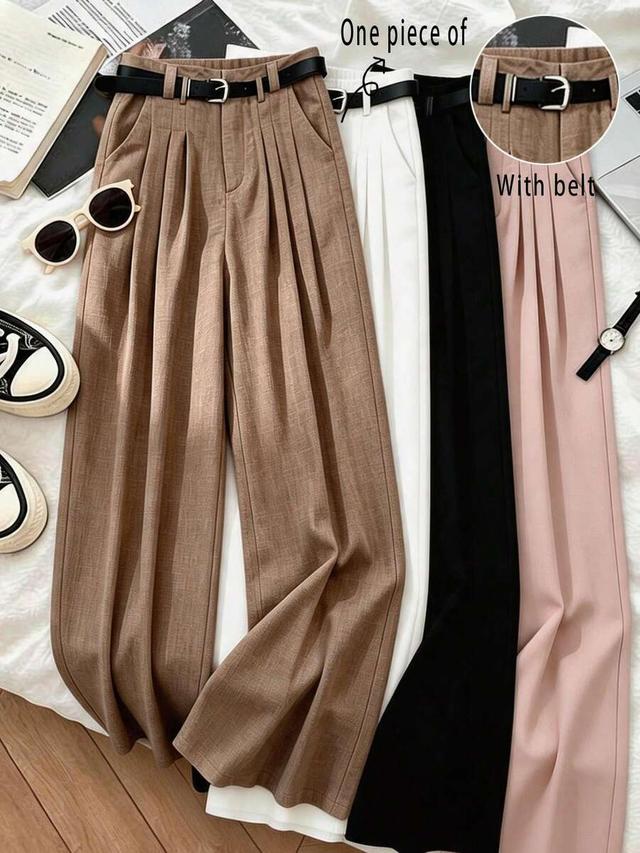 pink high-waisted wide leg trousers with belted waist