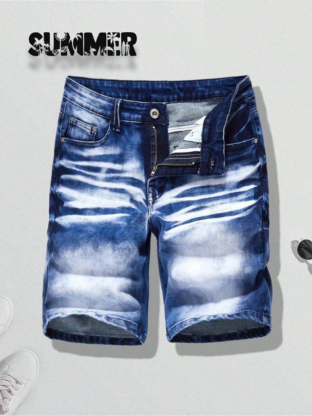 blue wash stretch denim shorts for summer casual wear