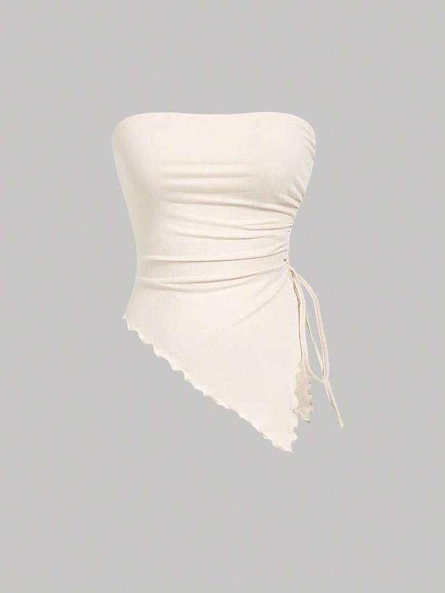 off-white three asymmetric hem bandeau top in brown cream and print