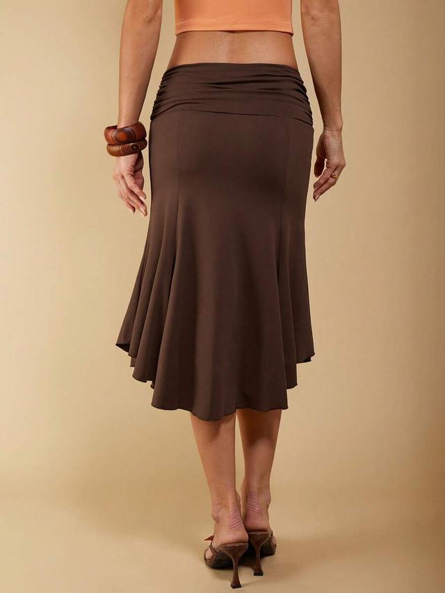 brown asymmetrical ruched skirt