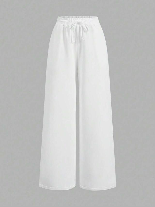 white casual solid color wide leg sweatpants