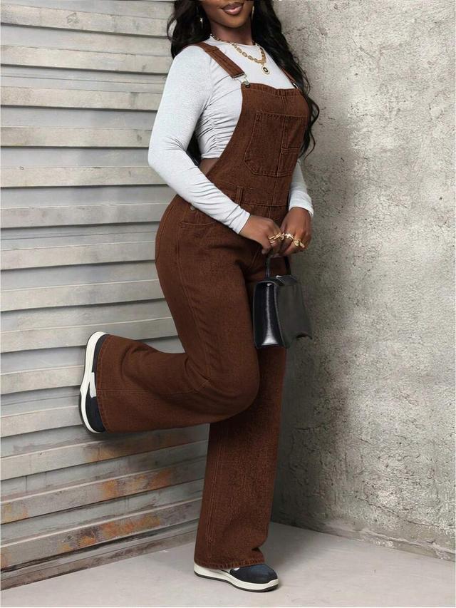 medium brown sleeveless wide leg overalls