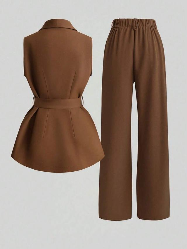 brown sleeveless vest jacket and trousers suit