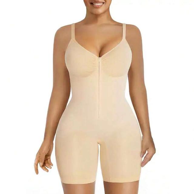 light nude comfortable fit tummy control zip-up mesh bodysuit