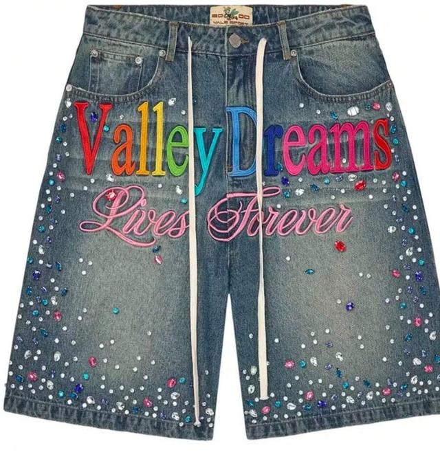 rainbow vintage street style letter print colorful denim shorts
