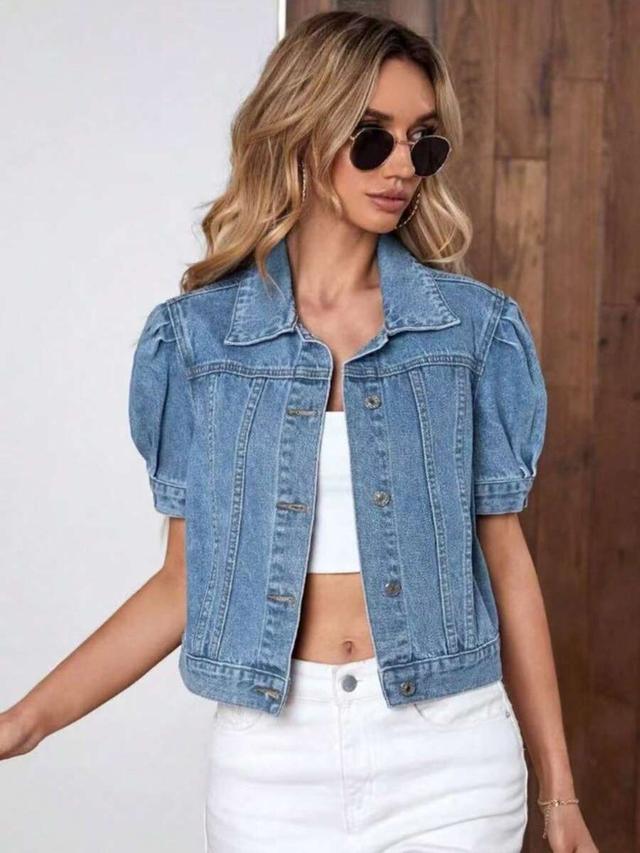 light blue short lapel shoulder jacket with bubble sleeves