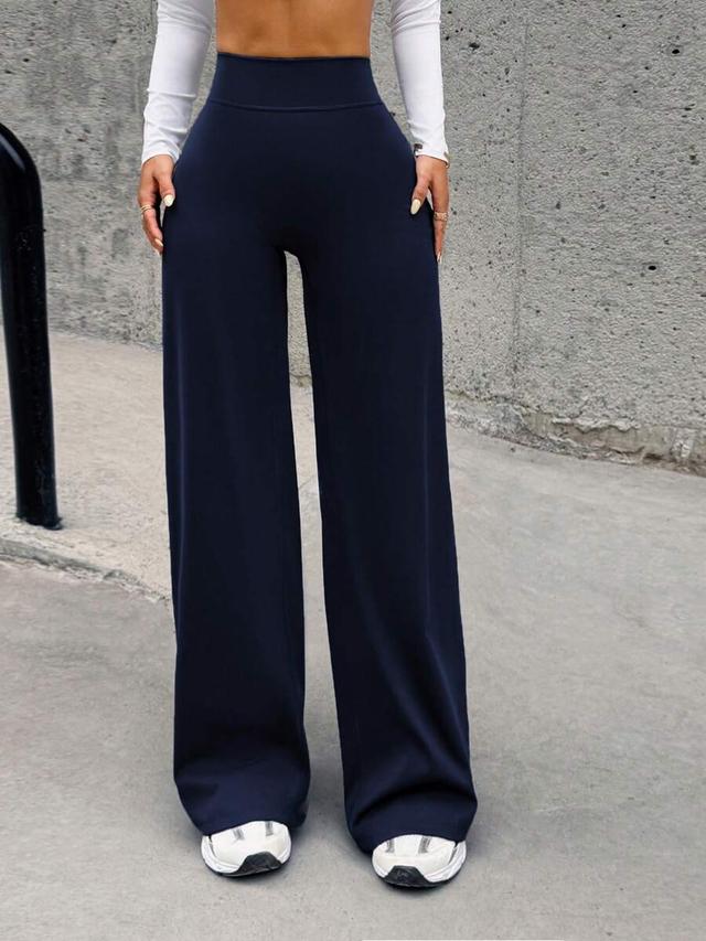 navy high waist wide leg knit pants