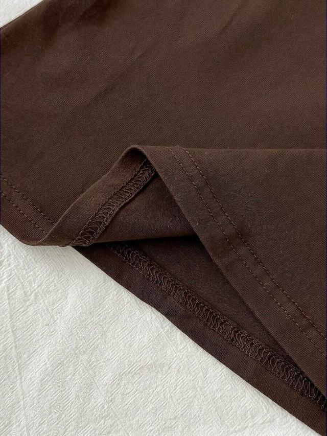 brown minimalist cotton crew neck fitted short sleeve t-shirt