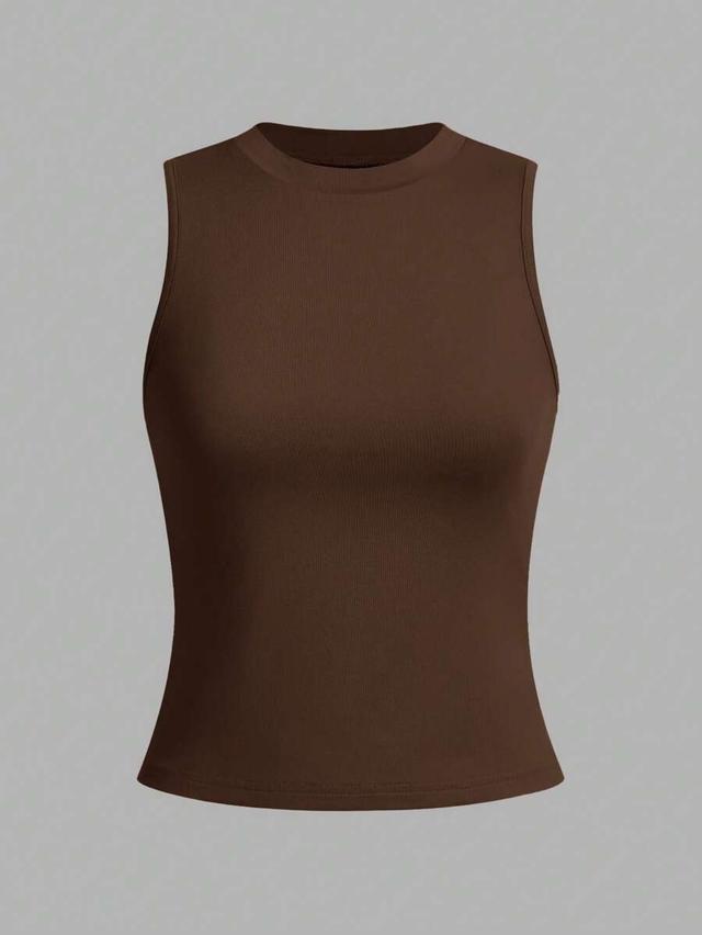 brown round neck slim fit camisole top