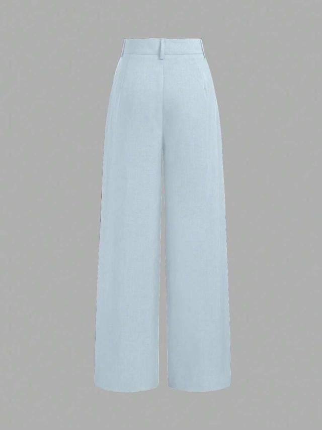 vela rue minimalist navy blue wide leg suit trousers