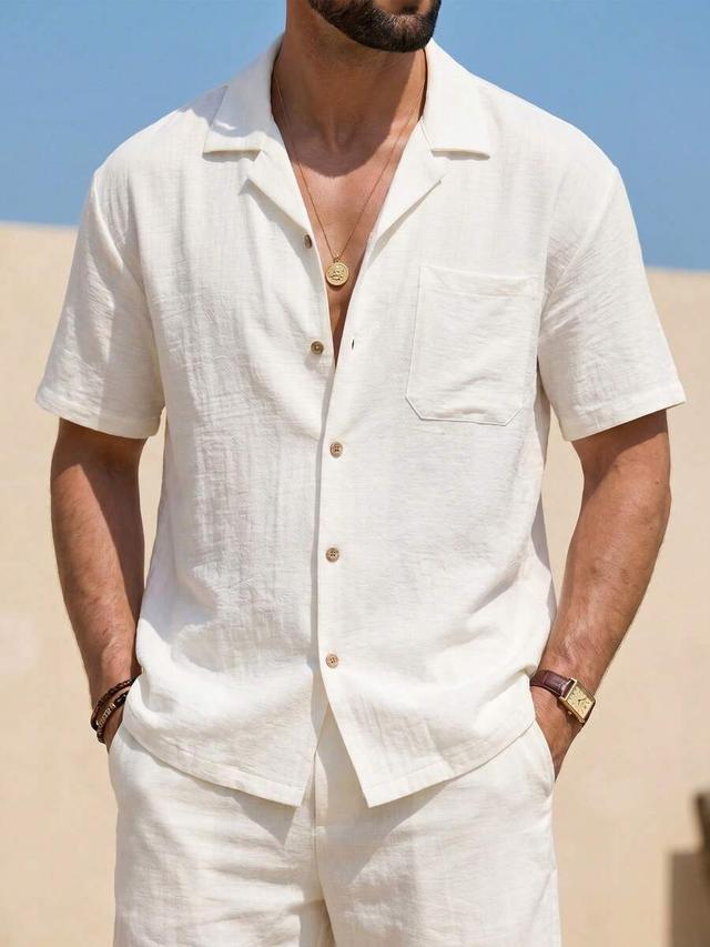 cream loose fit faux linen vacation shirt
