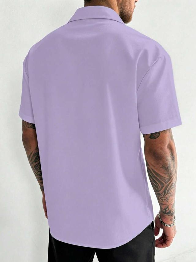 lavender solid color short sleeve button-up shirt