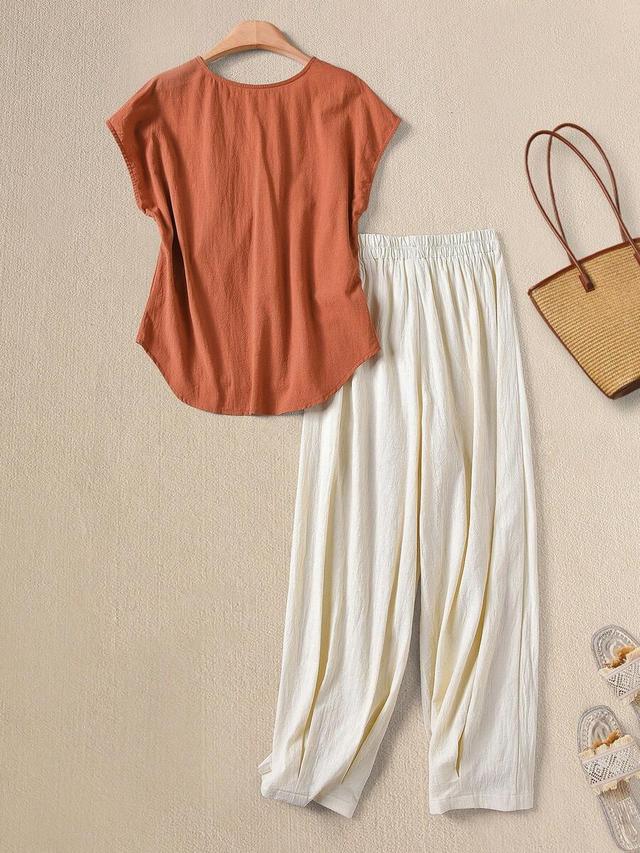 white rusticease vintage cotton shirt and lantern pants set