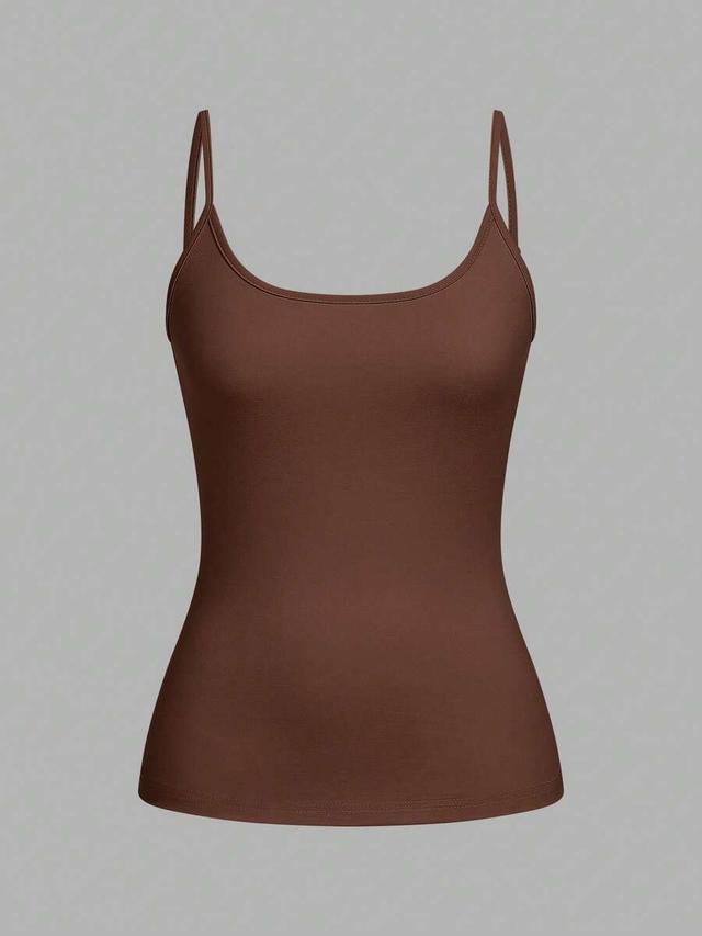 brown minimalist slim fit cotton camisole top