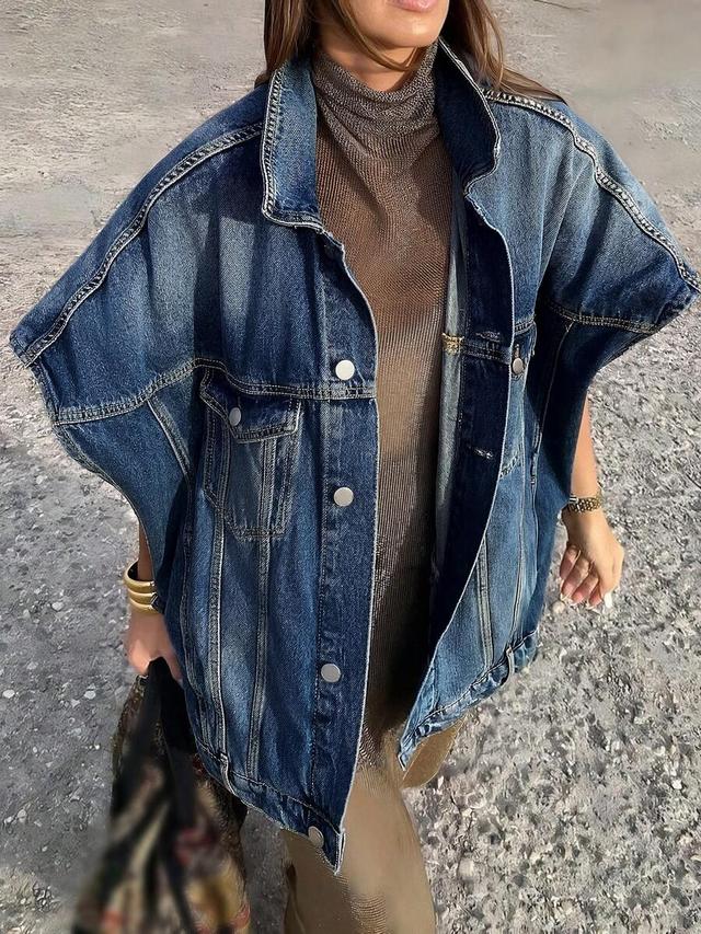 brown fashionable versatile loose turndown collar denim jacket
