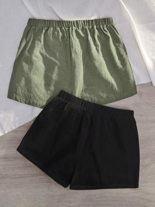 green elastic waist tie waist slant pocket shorts