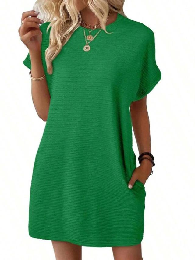 bright green textured shift dress with pockets