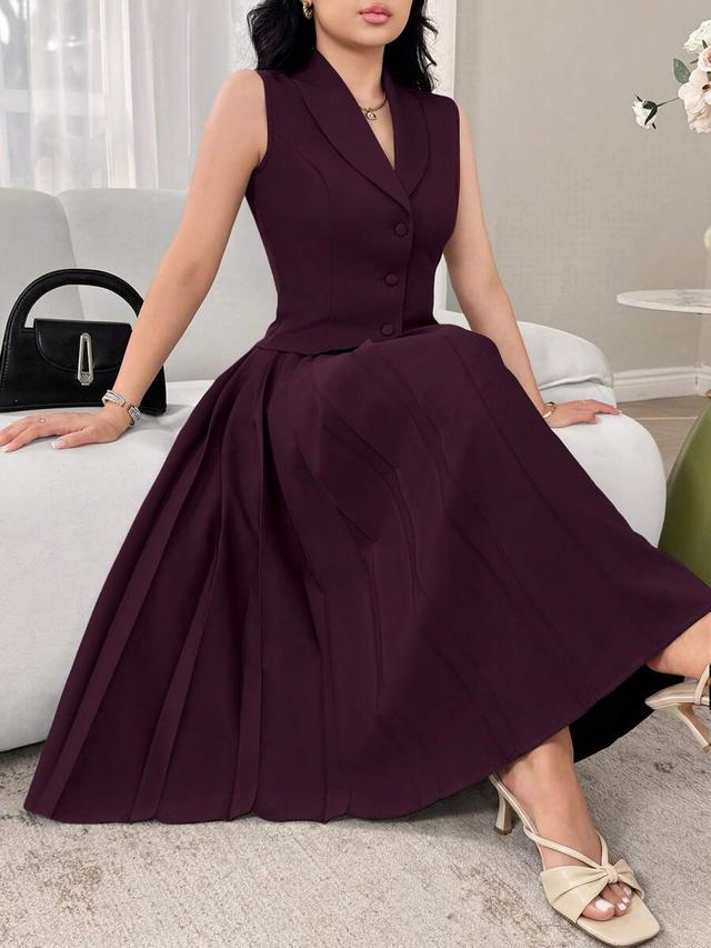 feyla solid color single-breasted top and pleated skirt