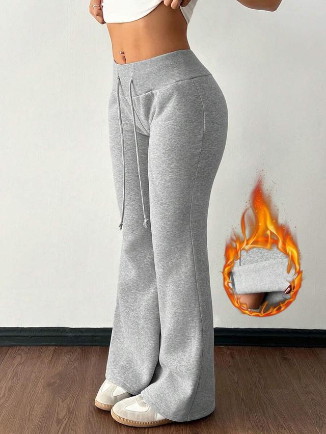 grey casual low-waist drawstring flared velvet sweatpants