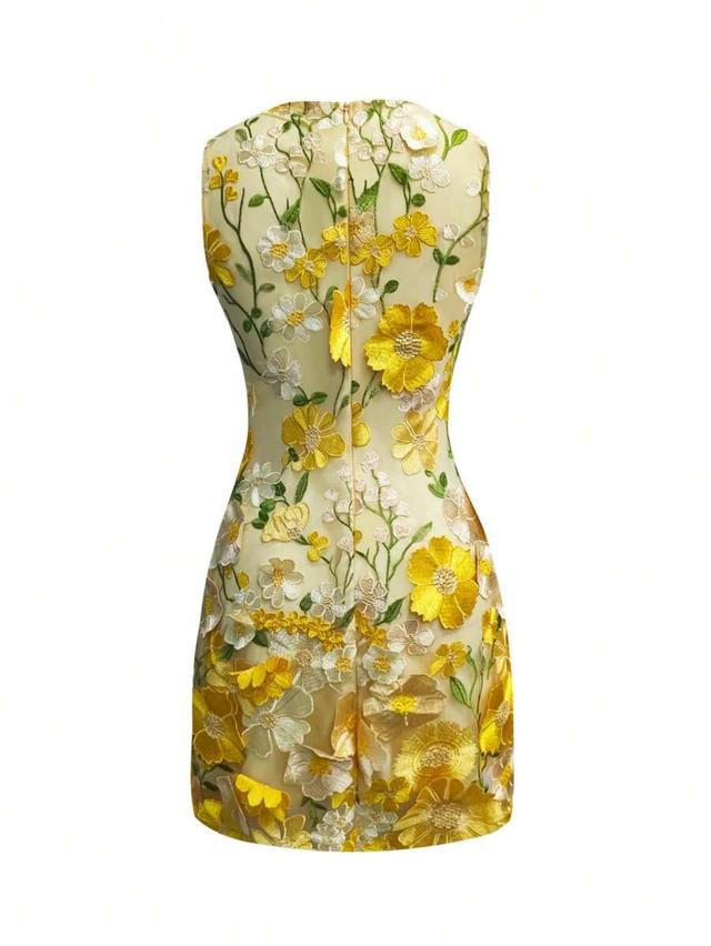 rafferiza women round neck sleeveless elegant floral bodycon mini dress