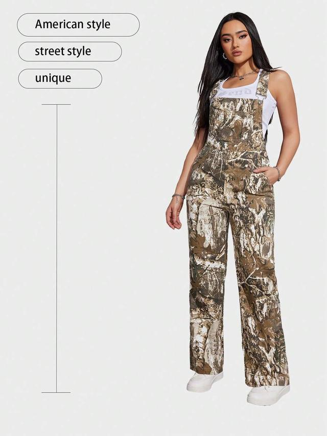 women's camouflage y2k cargo overalls with pockets