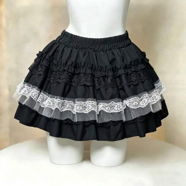 black lolita cake skirt with lace and ruffle patchwork
