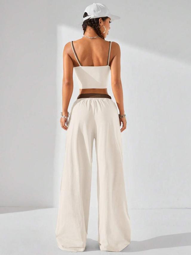 color block camisole and wide leg trousers set
