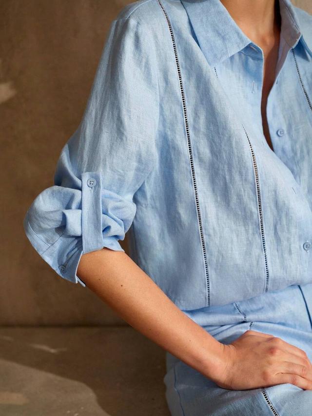 light blue linen button up shirt