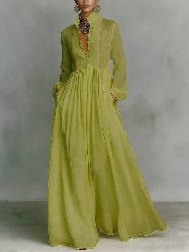 light green textured cotton maxi shirt dress