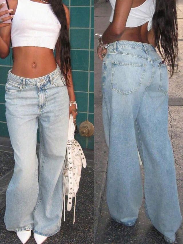 medium blue straight leg denim jeans