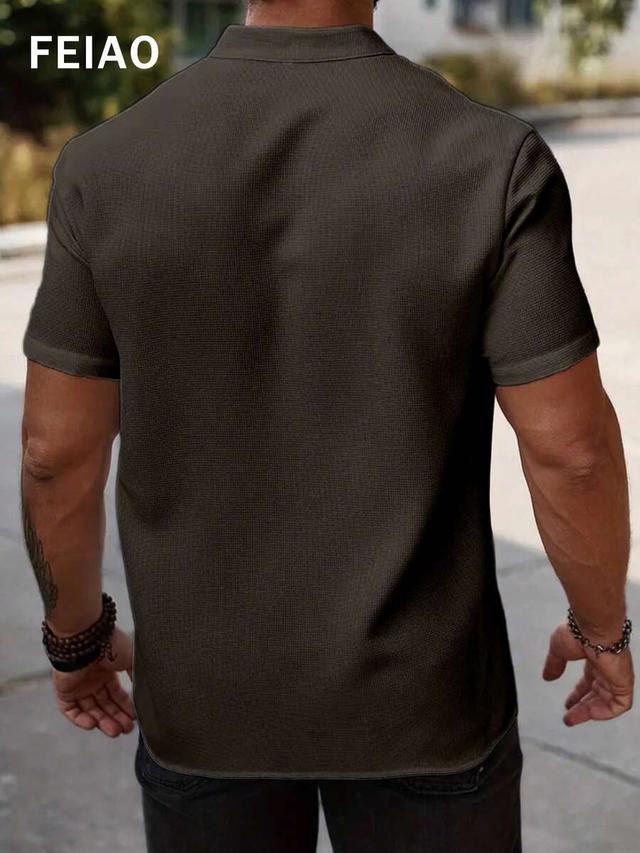 black vintage old money style waffle knit polo shirt
